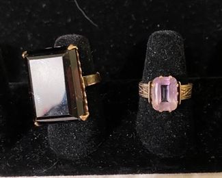 14K Yellow Gold & Smoky Quartz Ring.  8K Yellow Gold & Amethyst Ring.