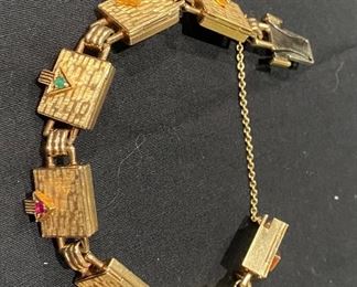 14K Yellow Gold, Diamond, Emerald, Amethyst, Ruby, Blue Sapphire & Citrine Locket Bracelet with Safety Chain. Hidden Clasp on Seven Lockets.