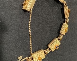 14K Yellow Gold, Diamond, Emerald, Amethyst, Ruby, Blue Sapphire & Citrine Locket Bracelet with Safety Chain. Hidden Clasp on Seven Lockets.