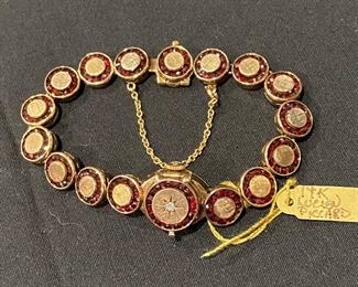 14K Yellow Gold, Diamond & Pyrope Garnet Lucien Piccard Watch. 