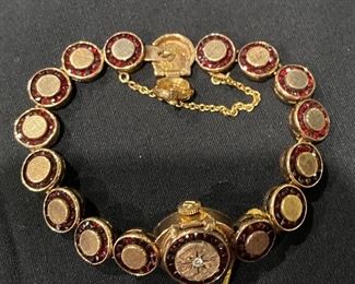 14K Yellow Gold, Diamond & Pyrope Garnet Lucien Piccard Watch. 