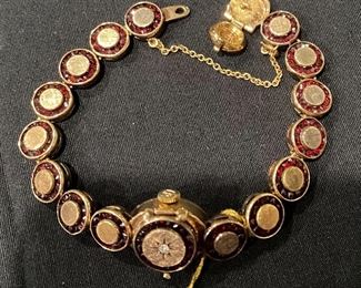 14K Yellow Gold, Diamond & Pyrope Garnet Lucien Piccard Watch. 