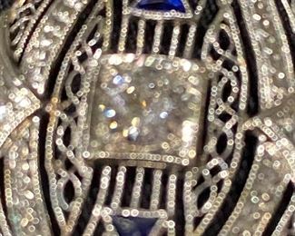 18K White Gold, Blue Sapphire & Diamond Filigree Pendant.