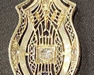 18K White Gold, Blue Sapphire & Diamond Filigree Pendant.