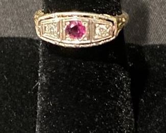 15-16K Yellow & White Gold, Diamond & Ruby Ring.