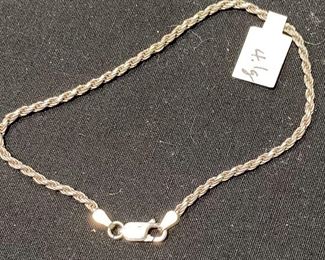 Sterling Silver Rope Chain Bracelet.