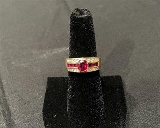 14K Yellow Gold, Ruby, & Diamond Ring