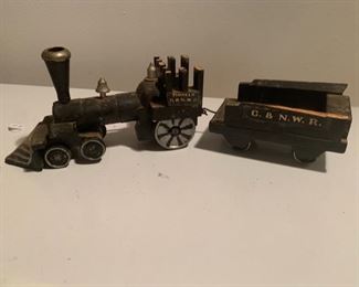 Vintage Handmade Train Engine and Coal Car