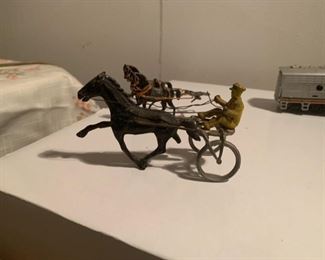 Vintage Cast Iron Harness Racer Man and Horse
