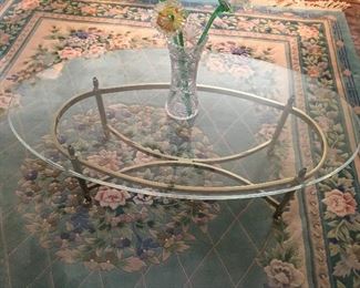 Brass Oval Cocktail  Table with Glass Top