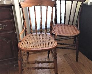 Two Antique Spindle Back Side Chairs with Cane Seat