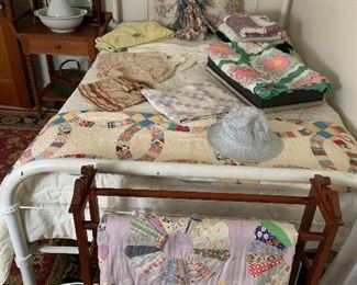 Vintage Iron Bed Full Size and Selection of Antique Quiltss
