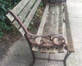 Antique Wood & Iron Bench 