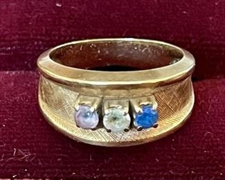 10K Gold Antique Ring With Blue And Pink Topaz Stones Weighs 5.1 Grams Size 7 