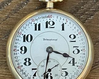 Antique Burlington Open Face Pocket Watch 14K Gold Strata Case  4477119
