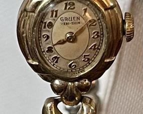 Antique Ladies Veri Thin Gruen 10K Gold Filled Watch 4014345