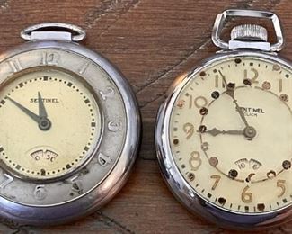 (2) Ingraham Sentinel Pocket Watches (1) Click And (1) Sentinel Art Deco Floating Second Hand 
