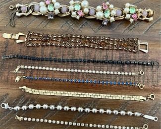 Collection Of Vintage Rhinestone & Silver Tone Bead Bracelets, Napier, Avon And More 