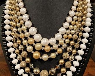 Vintage Collection Of Faux Bead Necklaces Included A Trifari Metal Back Choker, Black & Gold Bead And More