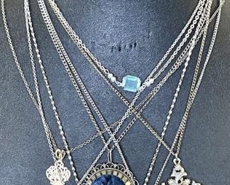 Lot Of Vintage Sterling Silver And Silver Tone Necklaces, Mexico 925, Smokey Quartz W Earrings