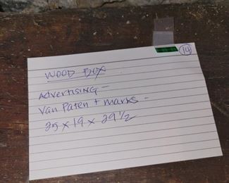 Van Patent and Marks Advertising Crate/ used as Wood box