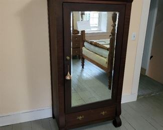 20th century small mirrored door walnut and mahogany wardrobe, . 