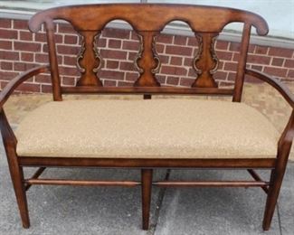 24 - Wood upholstered seat settee 36 x 49 x 21
