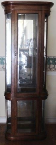 34 - Curved glass curio cabinet - as is Missing glass on side 76 1/2 x 24 1/2 x 12
