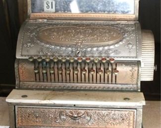 37 - Vintage National Cash Register Co brass register With marble (as is-cracked) 18 x 17 x 16 Keys work, Drawer Opens, No Key included, goes up to $3.00
