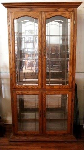 52 - Wooden curio cabinet w/ glass shelves - as is Missing glass on sides 76 1/2 x 41 x 18
