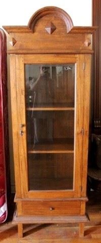 54 - Carved wood one door china cabinet 75 x 25 x 16 1/2

