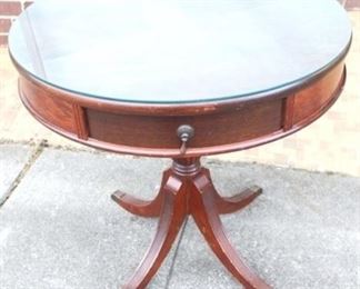 75 - Mahogany Duncan Phyfe one drawer drum table 28 x 28
