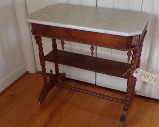Antique walnut and marble lamp table