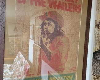 Bob Marley Ltd Edition Promo Store Display poster (for record stores) made out of burlap.  Framed and ready to hang