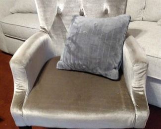 Silver Crushed Velvet Chair With Cushion