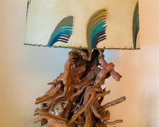 Driftwood lamp with shade