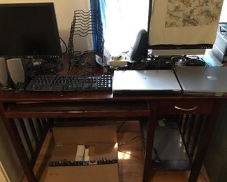 Desk, monitors