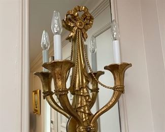 Pair of Deco Sconces attributed to Muller Frees- Clear and frosted molded glass mounted in brass frame. Circa 1930's from From France. Appraised at $3,000 in 2008. Bought at Sotheby Auction. 