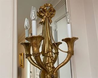 Pair of Deco Sconces attributed to Muller Frees- Clear and frosted molded glass mounted in brass frame. Circa 1930's from From France. Appraised at $3,000 in 2008. Bought at Sotheby Auction.