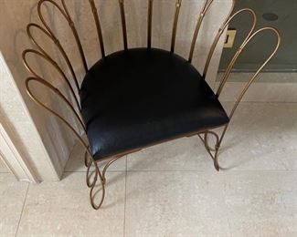 chair black leather and gold tone metal frame