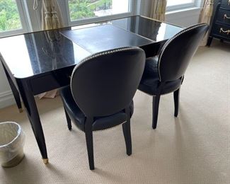 Ralph Lauren desk desk 63 inches long 32 deep and 30 inches heightand two black leather chairs