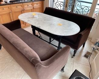 brown velvet couches 61 inches long by 27 inches deep and 35 height