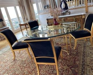  round glass table with brass  gold tone legs