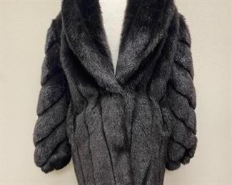 Black Retro Faux Fur Jacket Coat Size Large