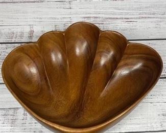 Wood Monkey Pod Scallop Shell Shaped Bowl