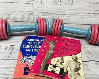 Set of Two Vintage Hand Weights Dumbbell and Healthways Books