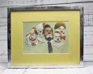 Retro Framed Robert Owen Clown Print