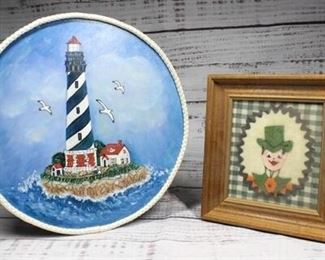 Pair of Vintage Handcrafted and Framed Art Projects