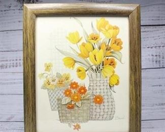 Vintage Framed Flower Hardboard Litho