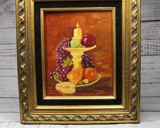 Vintage Framed and Signed Still Life Fruit Bowl Art